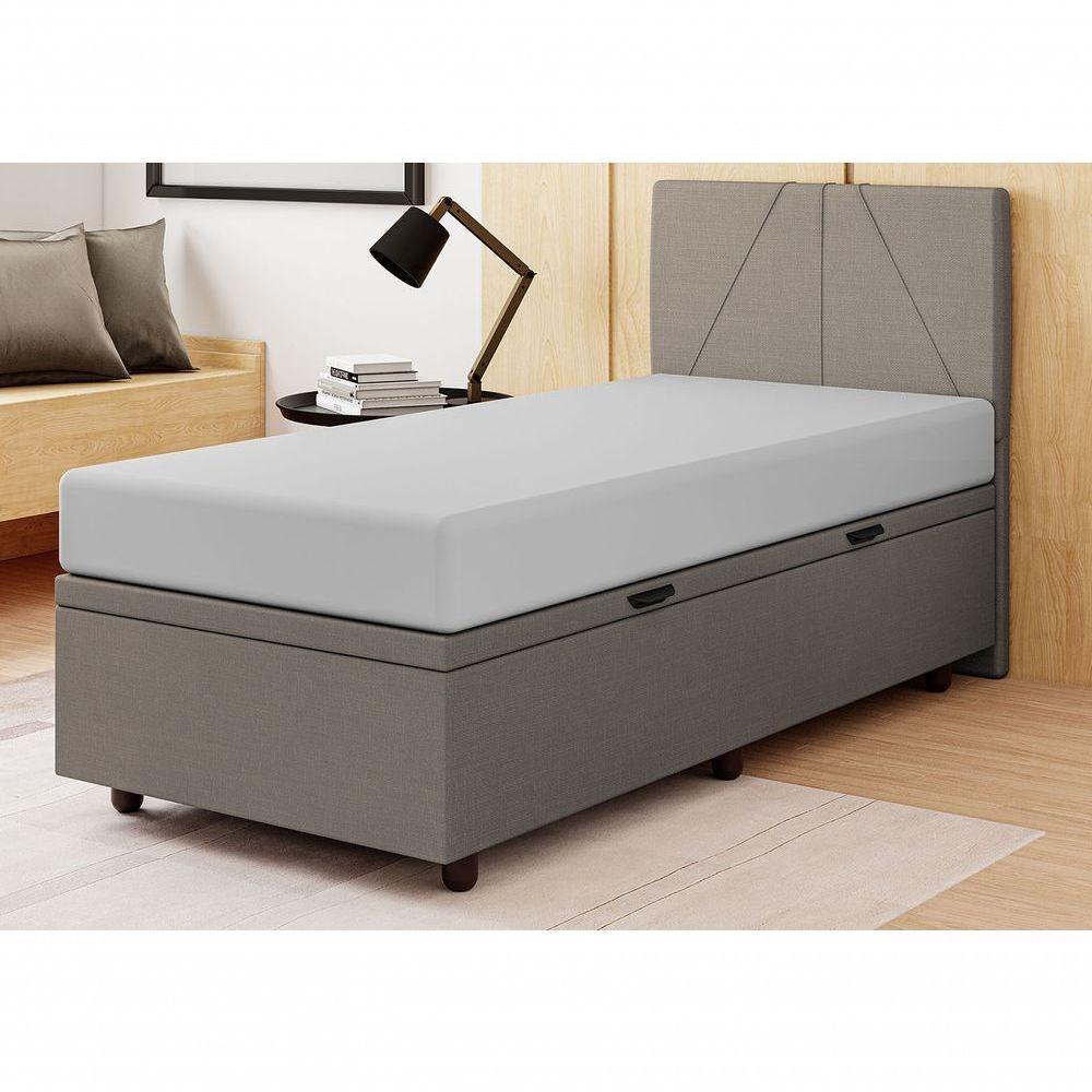 Base Cama Box Baú Solteiro Linho Skybox Marrom - 1