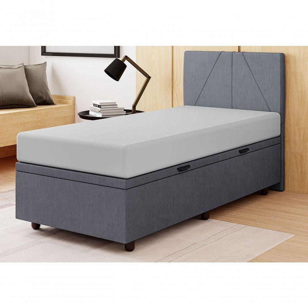 Base Cama Box Baú Solteiro Veludo Skybox Cinza - 1