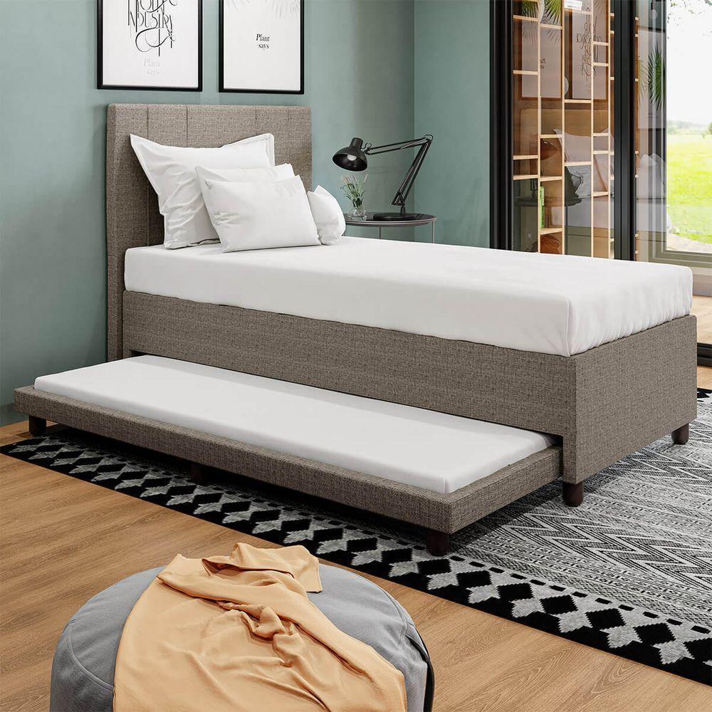 Base Cama Box Solteirão Com Cama Auxiliar Linho Skybox Cor Marrom - 1