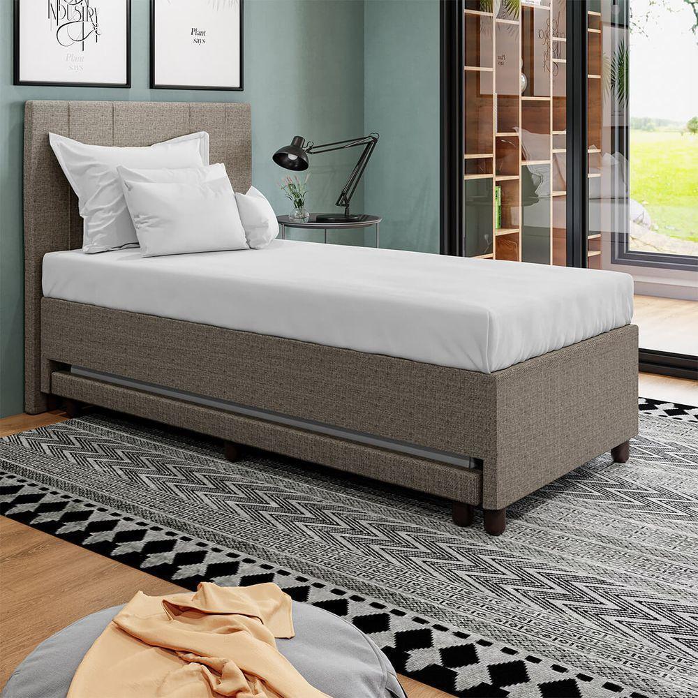 Base Cama Box Solteirão Com Cama Auxiliar Linho Skybox Cor Marrom - 2