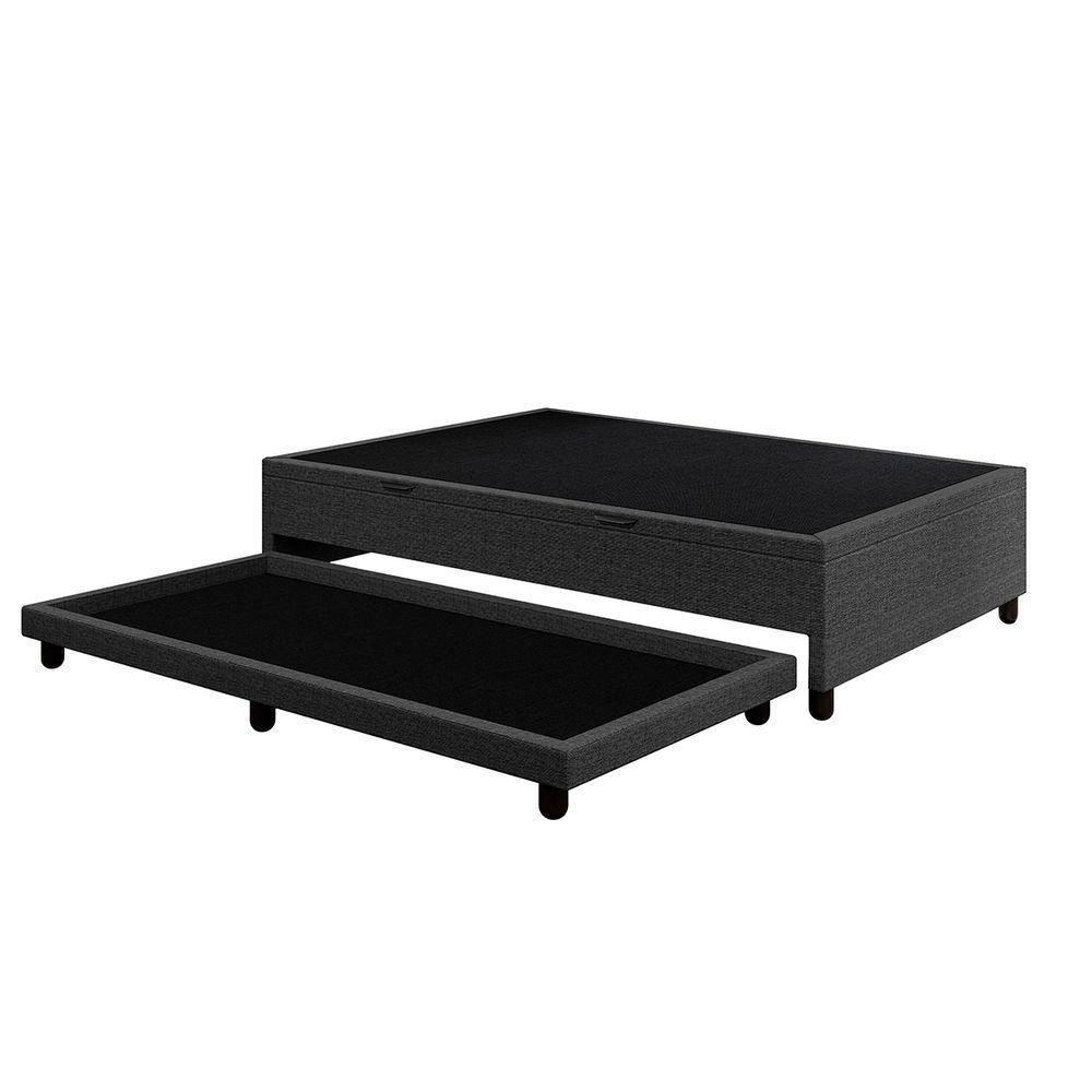 Base Cama Box Baú Solteirão Com Cama Auxiliar Linho Skybox Cor Preto - 3