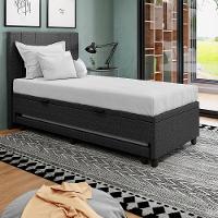 Base Cama Box Baú Solteirão Com Cama Auxiliar Linho Skybox Cor Preto - 2