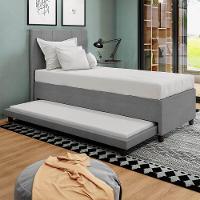 Base Cama Box Solteirão Com Cama Auxiliar Veludo Skybox Cor Cinza - 1