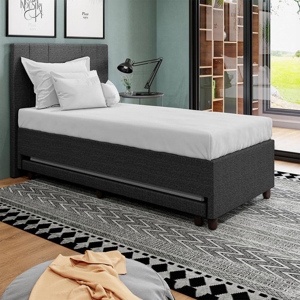 Base Cama Box Solteirão Com Cama Auxiliar Linho Skybox Cor Preto - 2