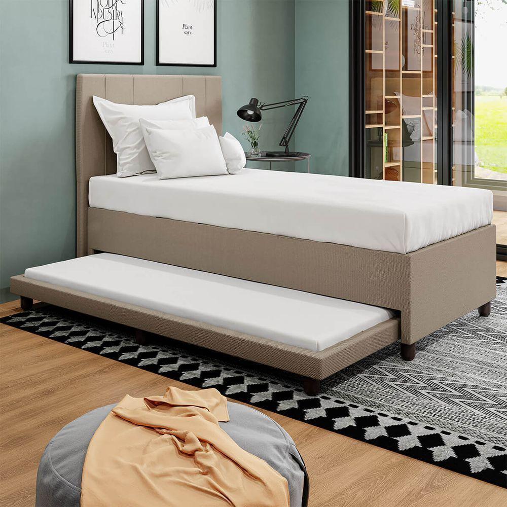 Base Cama Box Solteirão Com Cama Auxiliar Linho Skybox Cor Bege - 1