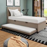 Base Cama Box Baú Solteirão Com Cama Auxiliar Linho Skybox Cor Bege - 1