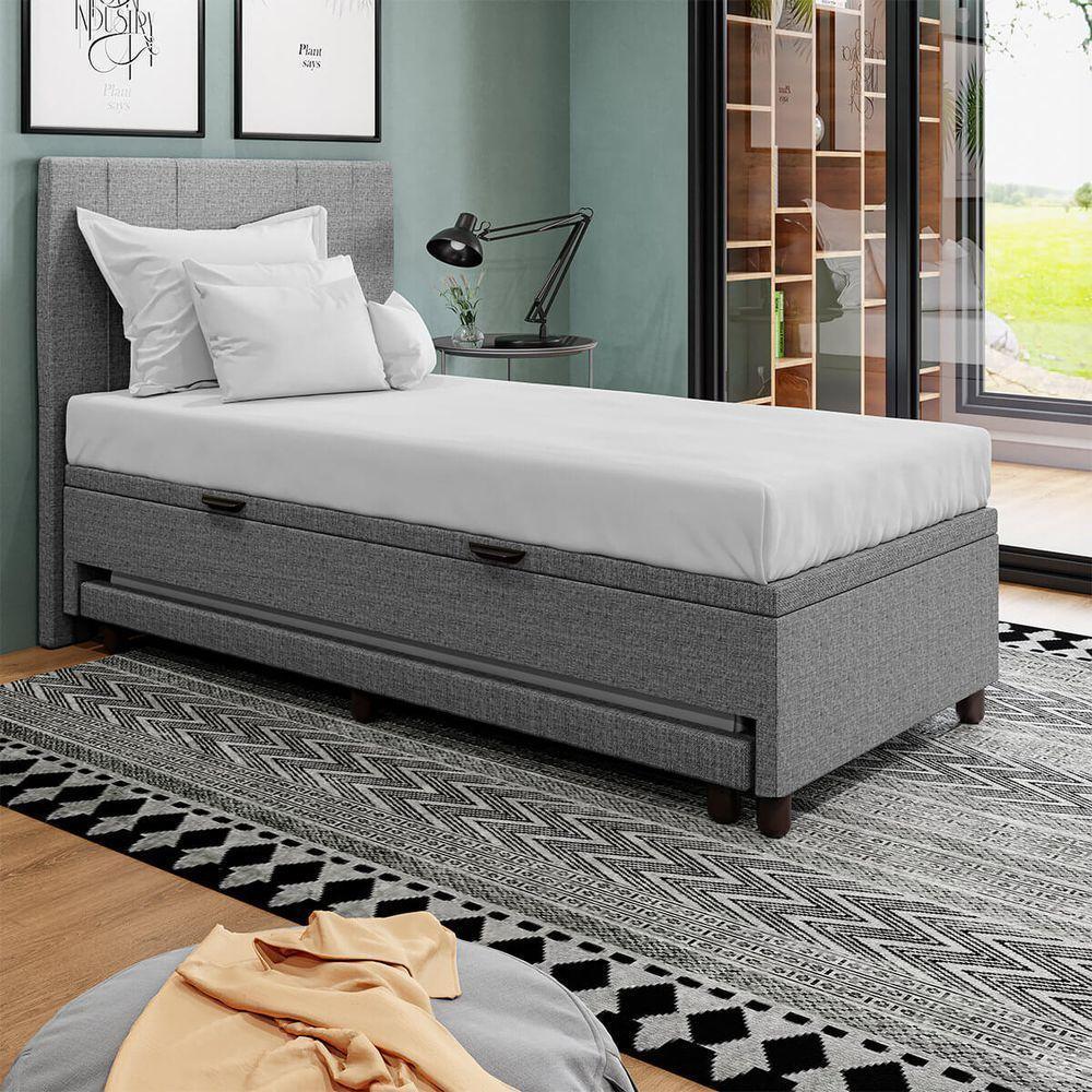Base Cama Box Baú Solteirão Com Cama Auxiliar Linho Skybox Cor Cinza - 4