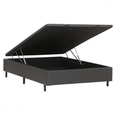 Base Cama Box Casal Com Baú 138x188x30 Corino E Linho Dancar Preto