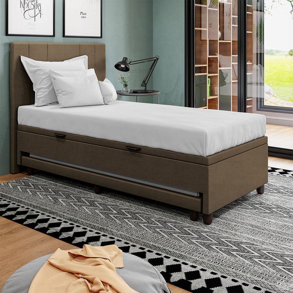 Base Cama Box Baú Solteirão Com Cama Auxiliar Veludo Skybox Cor Marrom - 2
