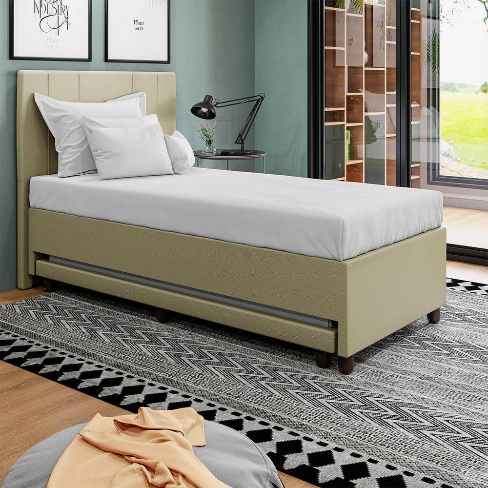 Base Cama Box Solteirão Com Cama Auxiliar Corino Skybox Cor Bege - 2
