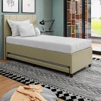 Base Cama Box Solteirão Com Cama Auxiliar Corino Skybox Cor Bege