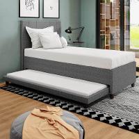 Base Cama Box Solteirão Com Cama Auxiliar Linho Skybox Cor Cinza - 1