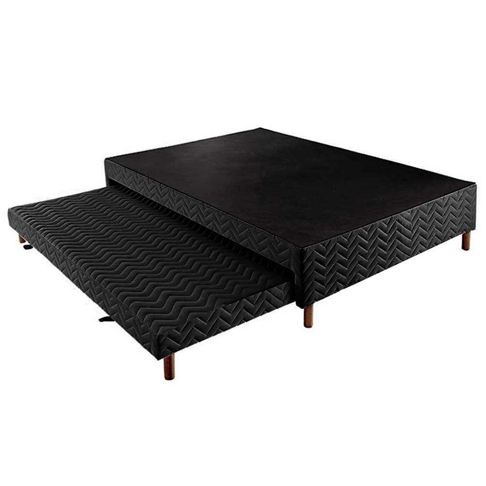 Cama Box Base c/Auxiliar Casal Sommier Rústico Bordado Black (138x188x30) - Paropas - 1