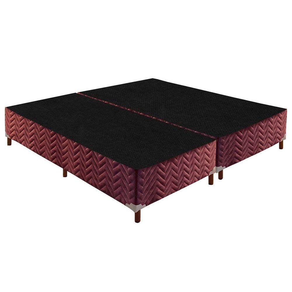 Cama Box Base Queen Sommier Rústico Bordado Wine (158x198x30) - Paropas - 1