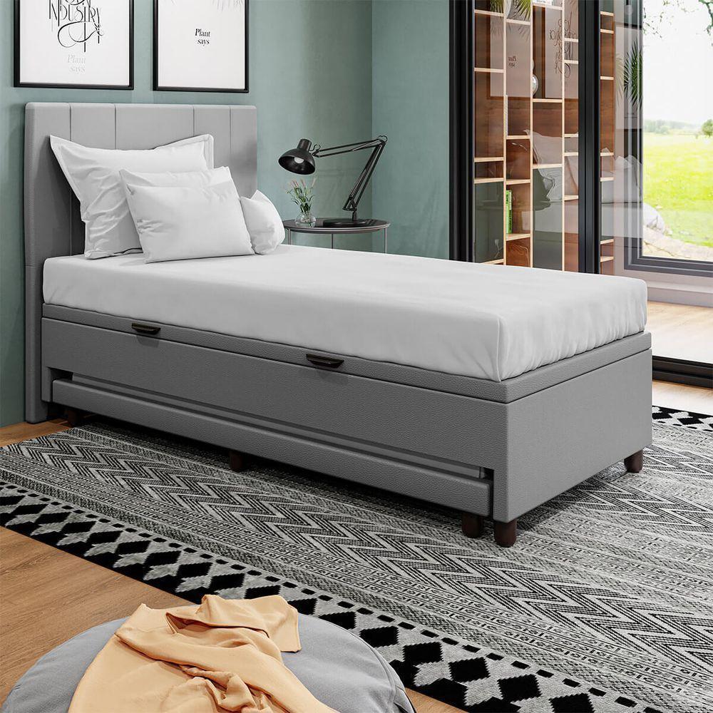 Base Cama Box Baú Solteirão Com Cama Auxiliar Corino Skybox Cor Cinza - 4