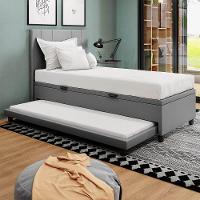 Base Cama Box Baú Solteirão Com Cama Auxiliar Corino Skybox Cor Cinza - 1