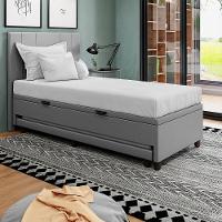 Base Cama Box Baú Solteirão Com Cama Auxiliar Corino Skybox Cor Cinza - 4