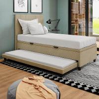 Base Cama Box Baú Solteirão Com Cama Auxiliar Corino Skybox Cor Bege - 1