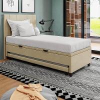 Base Cama Box Baú Solteirão Com Cama Auxiliar Corino Skybox Cor Bege - 2