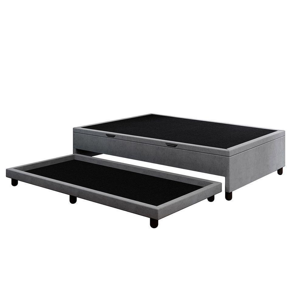 Base Cama Box Baú Solteirão Com Cama Auxiliar Veludo Skybox Cor Cinza - 6