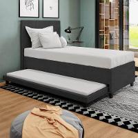 Base Cama Box Solteirão Com Cama Auxiliar Veludo Skybox Preto - 1