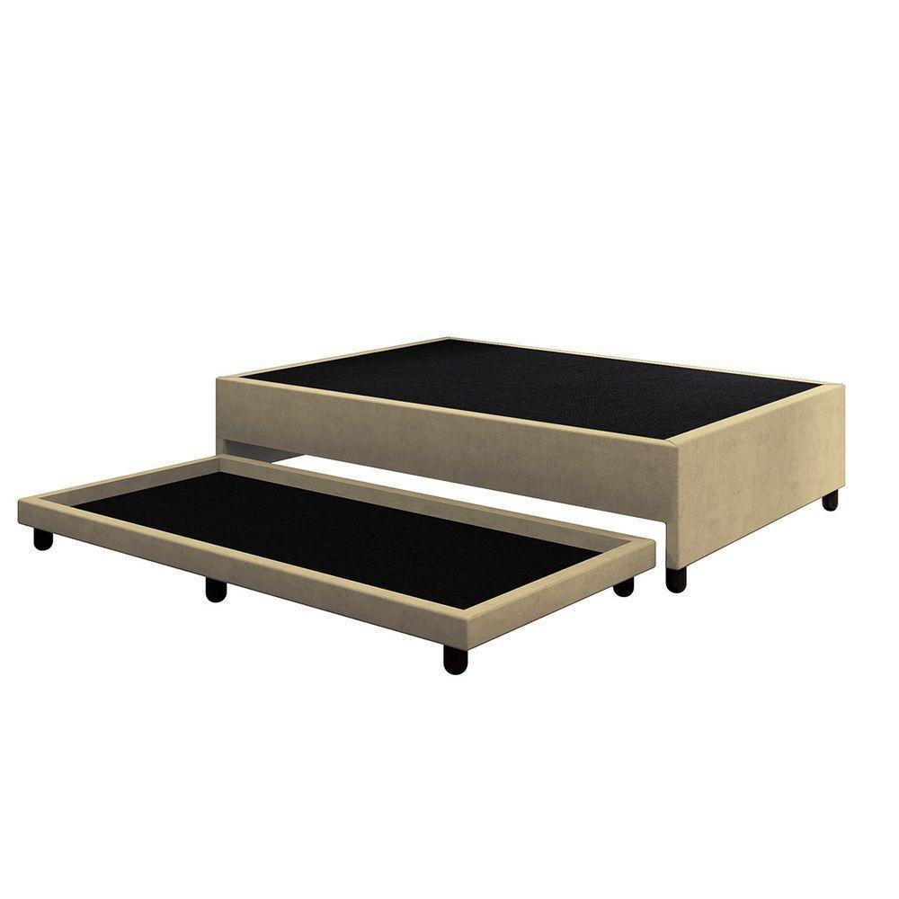 Base Cama Box Solteirão Com Cama Auxiliar Veludo Skybox Cor Bege - 4