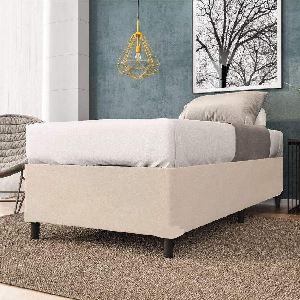 Base Cama Box Solteiro 88x188x38cm Bege Suede Veludo Prince Bege - 2