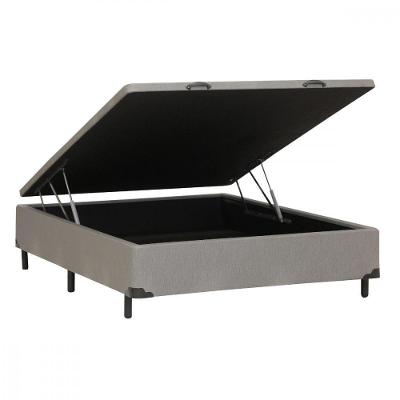Base Cama Box Casal Com Baú 138x188x30 Corino Linho Cinza Dancar Cinza