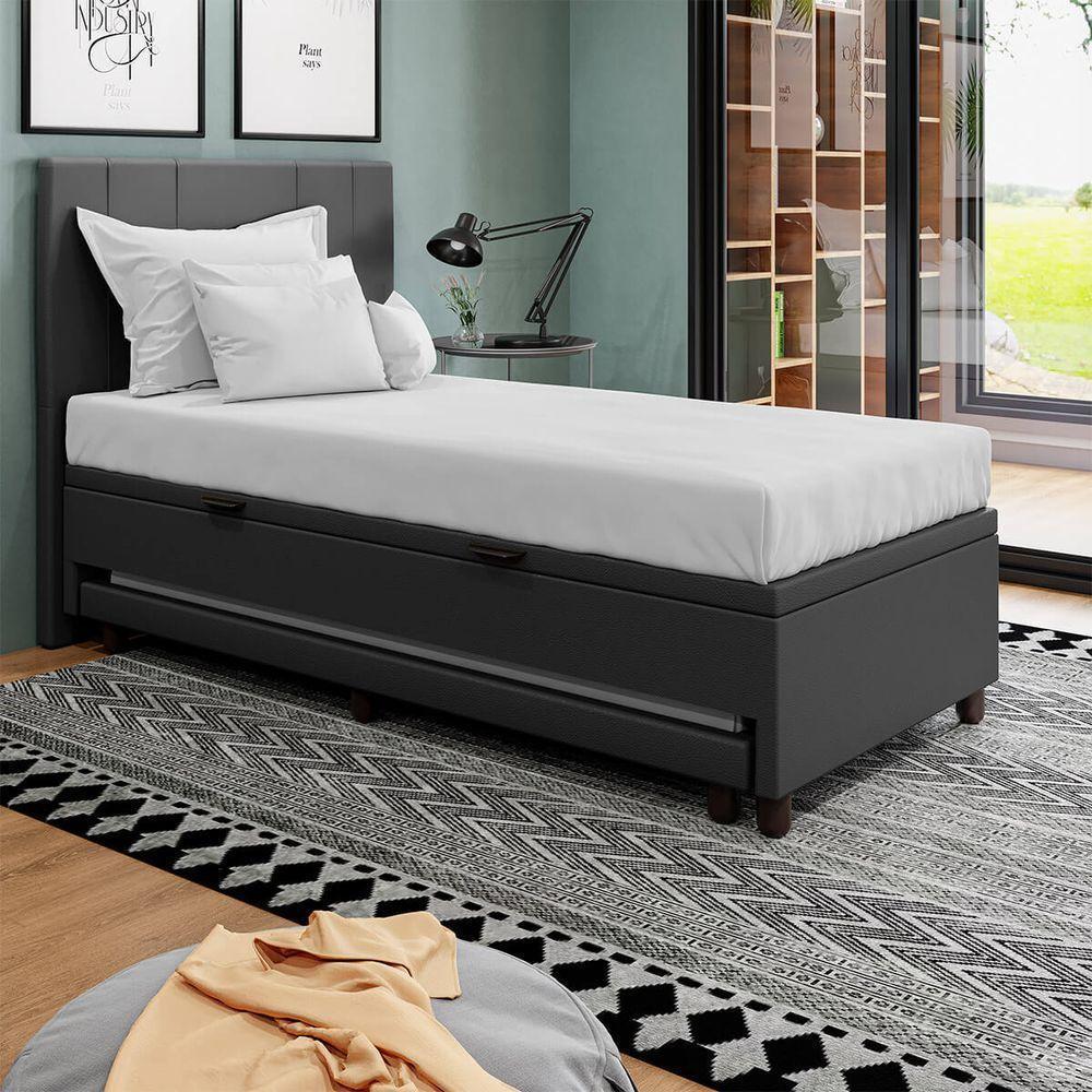 Base Cama Box Baú Solteirão Com Cama Auxiliar Corino Skybox Cor Preto - 2