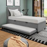 Base Cama Box Baú Solteiro Com Cama Auxiliar Veludo Skybox Cinza - 1