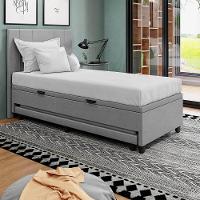 Base Cama Box Baú Solteiro Com Cama Auxiliar Veludo Skybox Cinza - 3