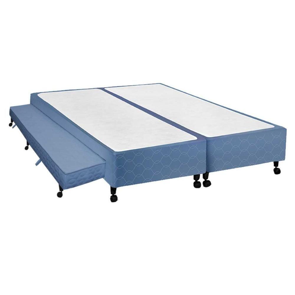 Cama Box Base c/Auxiliar Universal King Poli Tecido Blue (193x203x27) - Castor - 1