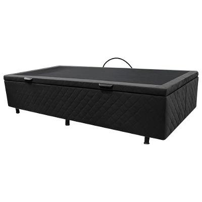 Base Box Baú Para Cama Solteiro 88x188cm Liz S05 Suede Bordado Preto - Mpozenato
