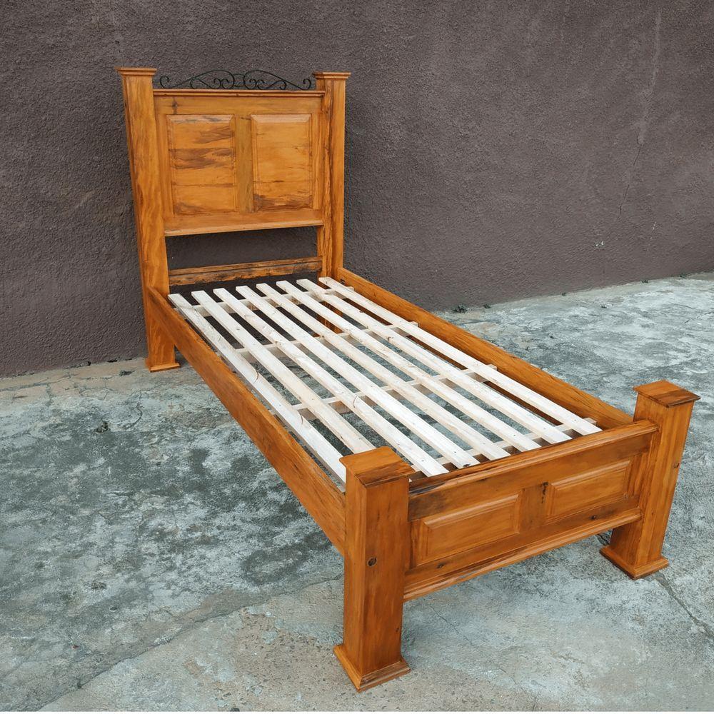 Cama De Solteiro Em Madeira De Demolição Modelo Almofadas Sudeste Rústico - 4