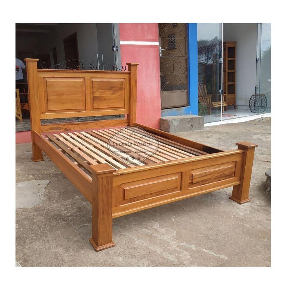 Cama Casal Em Madeira De Demolição Modelo Almofadas Sudeste Rústico - 2