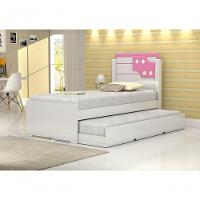 Cama De Solteiro Bibox Luiza Branco Com Rosa/ Com Auxiliar - Vitamov - 1