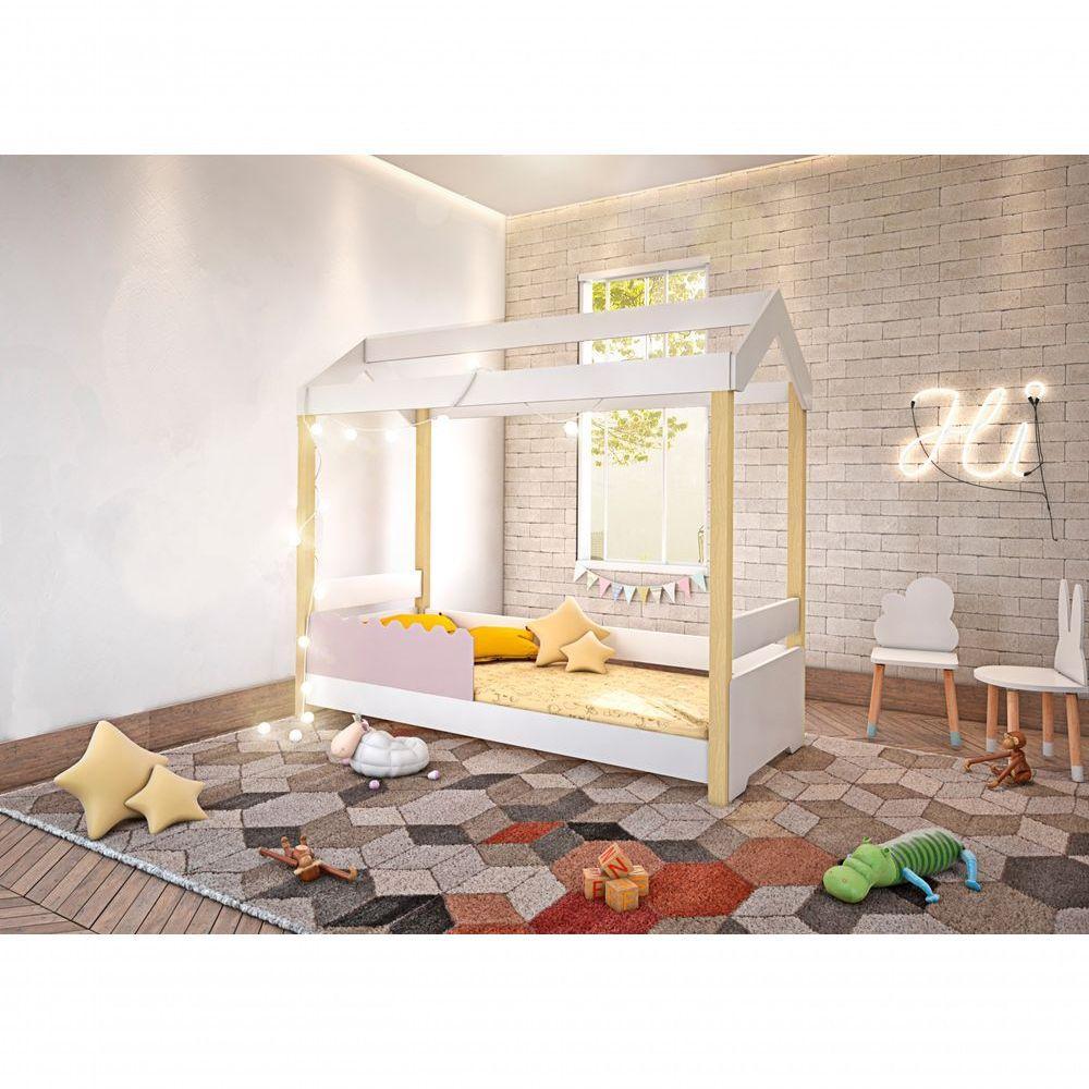 Cama De Solteiro Poppy Branco/rosê Com Led E Colchão - 2