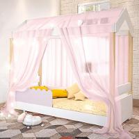 Cama De Solteiro Poppy Branco/rosê Com Voal Rosa E Led - 1