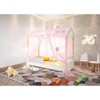Cama De Solteiro Poppy Branco/rosê Com Voal Rosa E Led - 2