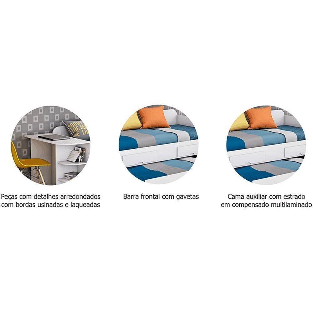 Sofá Cama Solteiro Helena c/ 2 Gavetas e Auxiliar Grafite - Cimol - 4