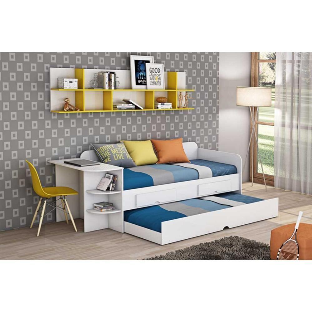 Sofá Cama Solteiro Helena c/ 2 Gavetas e Auxiliar Grafite - Cimol - 5