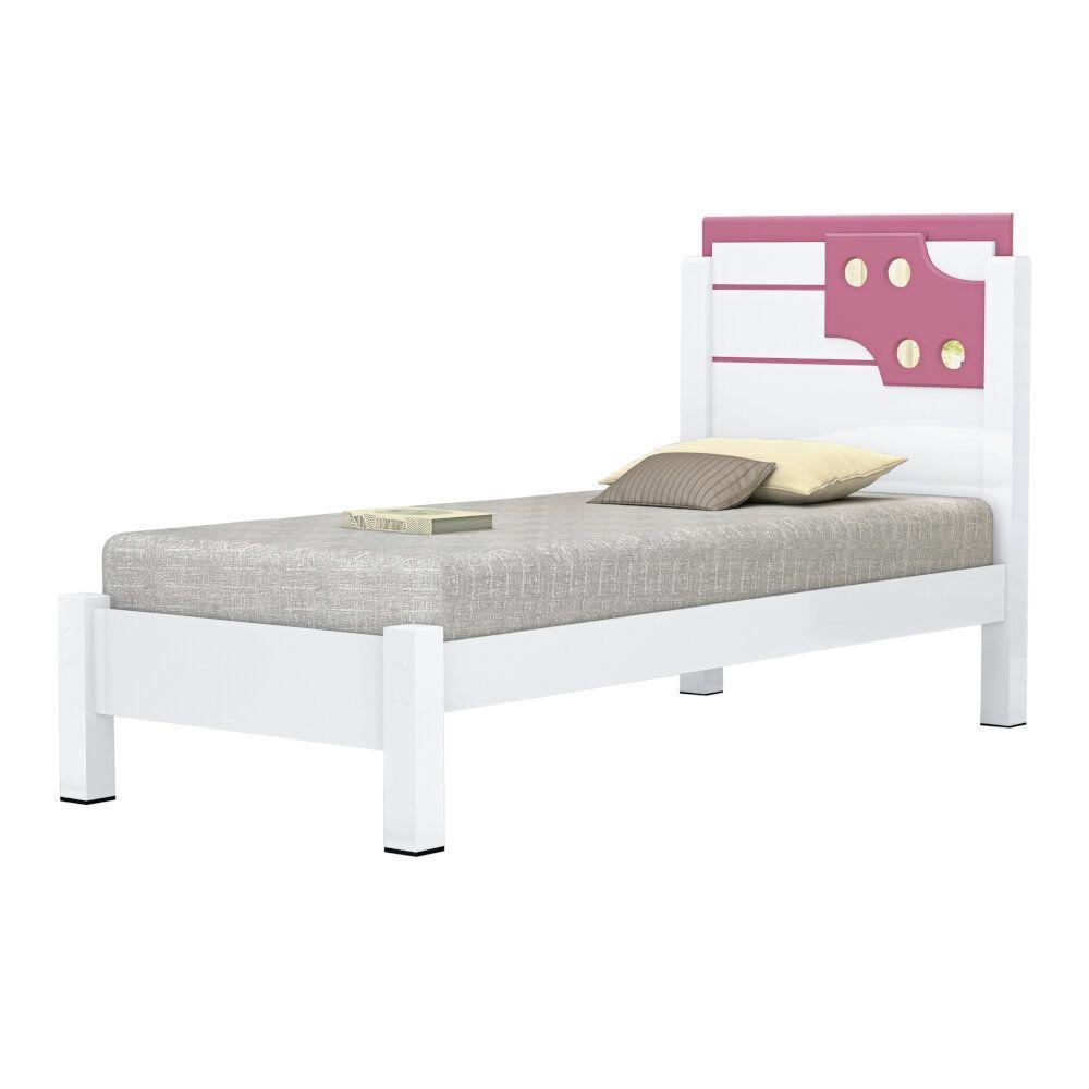 Cama Maysa Solteiro Branco Rosa Solteiro Com Colchão - 1