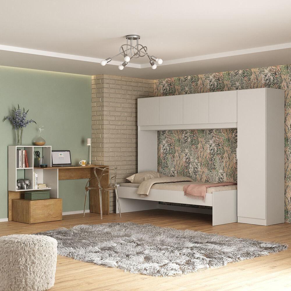Conjunto Quarto Cama De Solteiro Com Guarda-roupas E Escrivaninha Multimóveis Mp4123 Branco/rustic Branco/rustic - 2