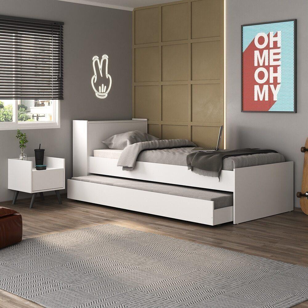 Conjunto Quarto Bicama Com Baú E Mesa De Cabeceira Retrô Multimóveis Mp4120 Branco/preto Branco/preto - 4