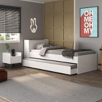 Conjunto Quarto Bicama Com Baú E Mesa De Cabeceira Retrô Multimóveis Mp4120 Branco/preto Branco/preto