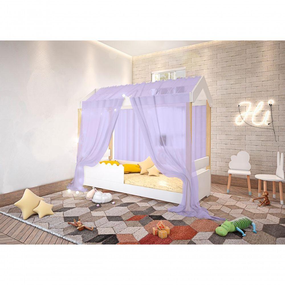 Cama De Solteiro Poppy Branco Com Voal Lilás E Led - 2