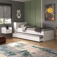 Conjunto Quarto Bicama Com Baú E Mesa De Cabeceira Suspensa Multimóveis Mp4119 Branco Branco - 2