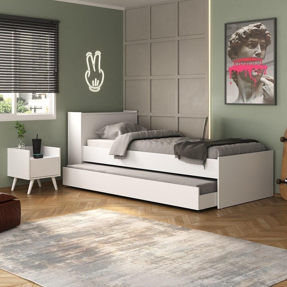 Conjunto Quarto Bicama Com Baú E Mesa De Cabeceira Retrô Multimóveis Mp4120 Branco Branco - 2