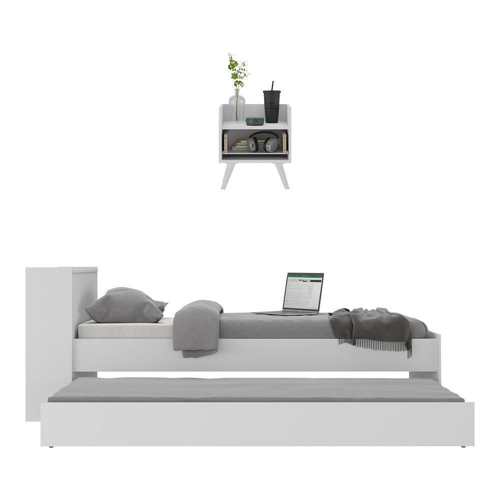 Conjunto Quarto Bicama Com Baú E Mesa De Cabeceira Retrô Multimóveis Mp4120 Branco Branco - 5