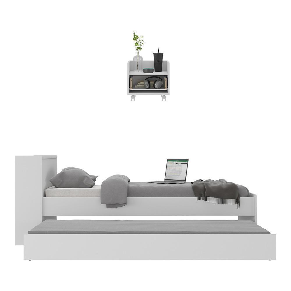 Conjunto Quarto Bicama Com Baú E Mesa De Cabeceira Com Rodízios Multimóveis Mp4121 Branco Branco - 2
